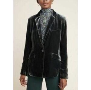 Anthropologie Blazer Jacket NWT Alessia Velvet Carbon Gray Button Front Small